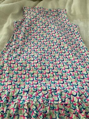 Lulu-B Sleeveless Patterned Shift Dress in White, Pink & Blue